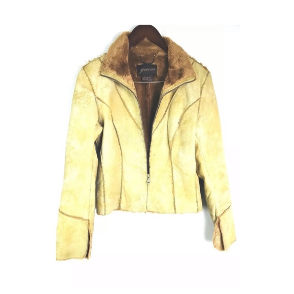 GUESS Jacket Womens Sz M Suede Leather Tan - Picture 2 of 8